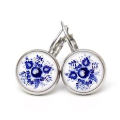 Ohrstecker, Ohrhänger, Clipse & Druckknopf – Motiv dunkelblaue Blumen im Gzhel Stil – Schmuck aus Edelstahl Ohrstecker, Ohrhänger, Clipse & Druckknopf – Motiv dunkelblaue Blumen im Gzhel Stil – Schmuck aus Edelstahl