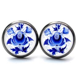 Ohrstecker, Ohrhänger, Clipse & Druckknopf – Motiv romantische blaue Blumen im Gzhel Stil – Schmuck aus Edelstahl Ohrstecker, Ohrhänger, Clipse & Druckknopf – Motiv romantische blaue Blumen im Gzhel Stil – Schmuck aus Edelstahl