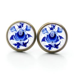 Ohrstecker, Ohrhänger, Clipse & Druckknopf – Motiv romantische blaue Blumen im Gzhel Stil – Schmuck aus Edelstahl Ohrstecker, Ohrhänger, Clipse & Druckknopf – Motiv romantische blaue Blumen im Gzhel Stil – Schmuck aus Edelstahl