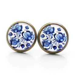 Ohrstecker, Ohrhänger, Clipse & Druckknopf – Motiv dunkelblaue Blumen im Gzhel Stil – Schmuck aus Edelstahl Ohrstecker, Ohrhänger, Clipse & Druckknopf – Motiv dunkelblaue Blumen im Gzhel Stil – Schmuck aus Edelstahl