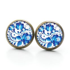 Ohrstecker, Ohrhänger, Clipse & Druckknopf – Motiv Blaue Blumen im Gzhel Stil – Schmuck aus Edelstahl Ohrstecker, Ohrhänger, Clipse & Druckknopf – Motiv Blaue Blumen im Gzhel Stil – Schmuck aus Edelstahl