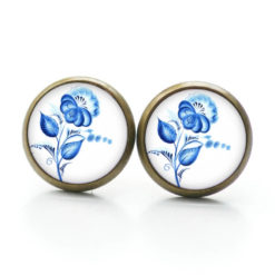 Ohrstecker, Ohrhänger, Clipse & Druckknopf – Motiv Blaue Blume im Gzhel Stil – Schmuck aus Edelstahl Ohrstecker, Ohrhänger, Clipse & Druckknopf – Motiv Blaue Blume im Gzhel Stil – Schmuck aus Edelstahl