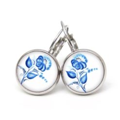Ohrstecker, Ohrhänger, Clipse & Druckknopf – Motiv Blaue Blume im Gzhel Stil – Schmuck aus Edelstahl Ohrstecker, Ohrhänger, Clipse & Druckknopf – Motiv Blaue Blume im Gzhel Stil – Schmuck aus Edelstahl