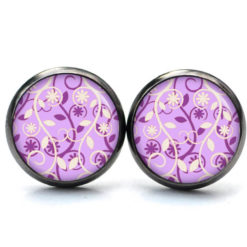 Ohrstecker, Ohrhänger, Clipse & Druckknopf – Motiv Wildes lila Blumenmuster – Schmuck aus Edelstahl Ohrstecker, Ohrhänger, Clipse & Druckknopf – Motiv Wildes lila Blumenmuster – Schmuck aus Edelstahl