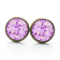 Ohrstecker, Ohrhänger, Clipse & Druckknopf – Motiv Wildes lila Blumenmuster – Schmuck aus Edelstahl Ohrstecker, Ohrhänger, Clipse & Druckknopf – Motiv Wildes lila Blumenmuster – Schmuck aus Edelstahl