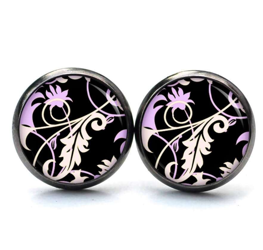 Ohrstecker, Ohrhänger, Clipse & Druckknopf – Motiv Elegante Arabesken Violett – Schmuck aus Edelstahl Ohrstecker, Ohrhänger, Clipse & Druckknopf - Motiv Elegante Arabesken Violett - Schmuck aus Edelstahl