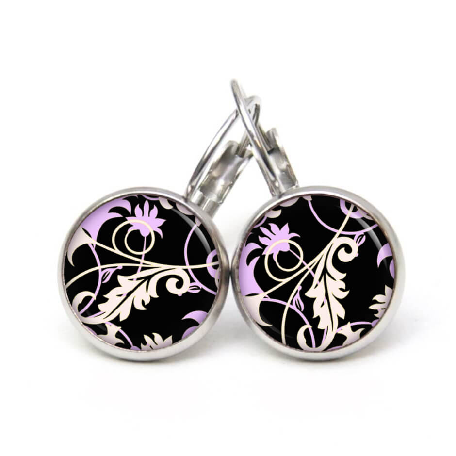 Ohrstecker, Ohrhänger, Clipse & Druckknopf – Motiv Elegante Arabesken Violett – Schmuck aus Edelstahl Ohrstecker, Ohrhänger, Clipse & Druckknopf - Motiv Elegante Arabesken Violett - Schmuck aus Edelstahl