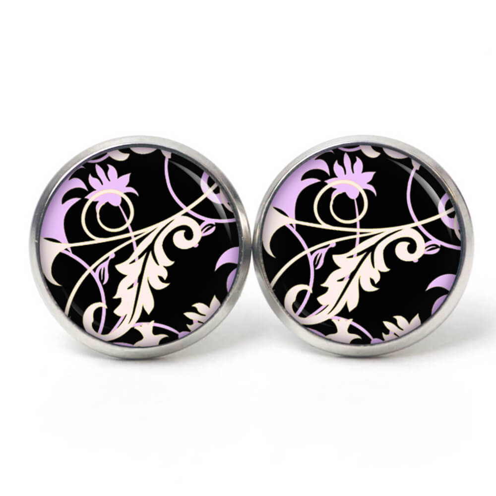 Ohrstecker, Ohrhänger, Clipse & Druckknopf – Motiv Elegante Arabesken Violett – Schmuck aus Edelstahl Ohrstecker, Ohrhänger, Clipse & Druckknopf - Motiv Elegante Arabesken Violett - Schmuck aus Edelstahl