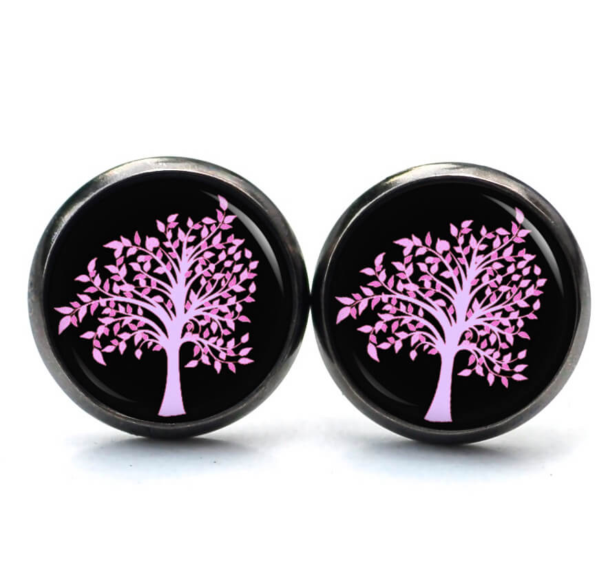 Ohrstecker, Ohrhänger, Clipse & Druckknopf – Motiv großer roser Baum – Schmuck aus Edelstahl Ohrstecker, Ohrhänger, Clipse & Druckknopf - Motiv großer roser Baum - Schmuck aus Edelstahl