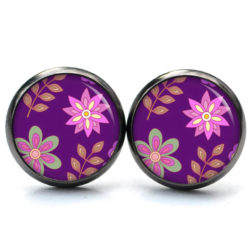 Ohrstecker, Ohrhänger, Clipse & Druckknopf – Motiv Retro Blumen Violett – Schmuck aus Edelstahl Ohrstecker, Ohrhänger, Clipse & Druckknopf – Motiv Retro Blumen Violett – Schmuck aus Edelstahl