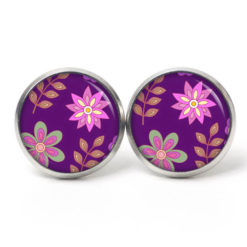 Ohrstecker, Ohrhänger, Clipse & Druckknopf – Motiv Retro Blumen Violett – Schmuck aus Edelstahl