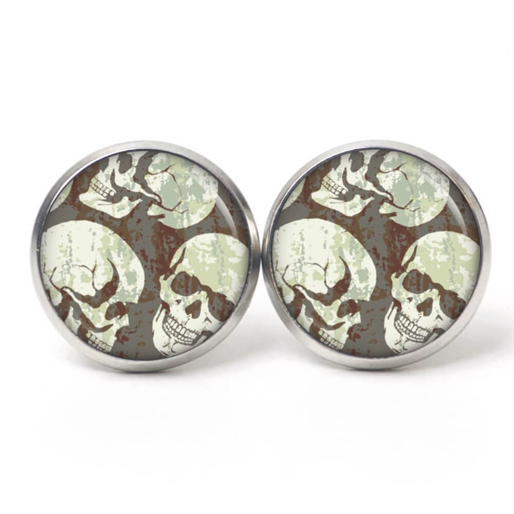 Ohrstecker, Ohrhänger, Clipse & Druckknopf – Motiv 3 Totenköpfe schwarz weiß – Schmuck aus Edelstahl Ohrstecker, Ohrhänger, Clipse & Druckknopf – Motiv 3 Totenköpfe schwarz weiß – Schmuck aus Edelstahl