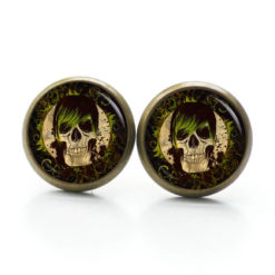 Ohrstecker, Ohrhänger, Clipse & Druckknopf – Motiv Totenkopf mit grünem Haar – Schmuck aus Edelstahl Ohrstecker, Ohrhänger, Clipse & Druckknopf – Motiv Totenkopf mit grünem Haar – Schmuck aus Edelstahl