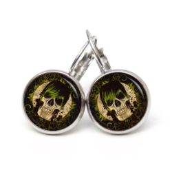 Ohrstecker, Ohrhänger, Clipse & Druckknopf – Motiv Totenkopf mit grünem Haar – Schmuck aus Edelstahl Ohrstecker, Ohrhänger, Clipse & Druckknopf – Motiv Totenkopf mit grünem Haar – Schmuck aus Edelstahl