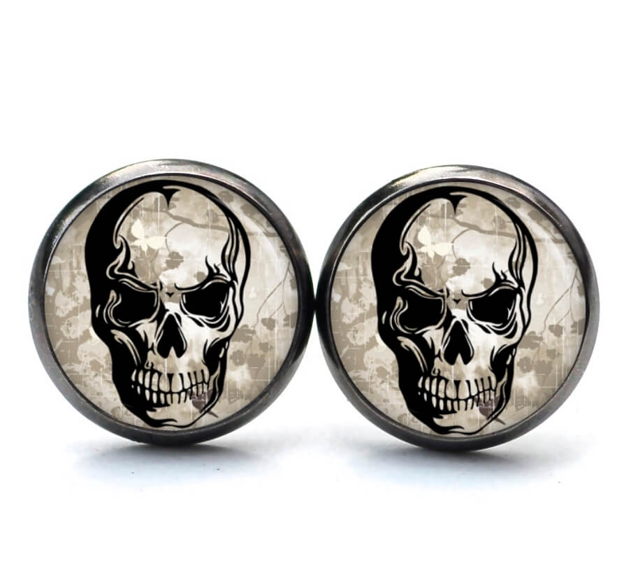 Ohrstecker, Ohrhänger, Clipse & Druckknopf – Motiv schwarzer Totenkopf – Schmuck aus Edelstahl Ohrstecker, Ohrhänger, Clipse & Druckknopf – Motiv schwarzer Totenkopf – Schmuck aus Edelstahl