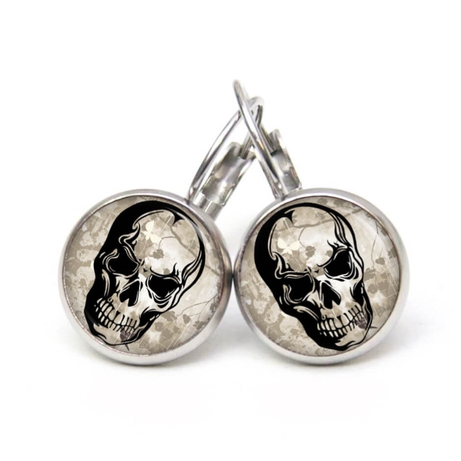 Ohrstecker, Ohrhänger, Clipse & Druckknopf – Motiv schwarzer Totenkopf – Schmuck aus Edelstahl Ohrstecker, Ohrhänger, Clipse & Druckknopf – Motiv schwarzer Totenkopf – Schmuck aus Edelstahl