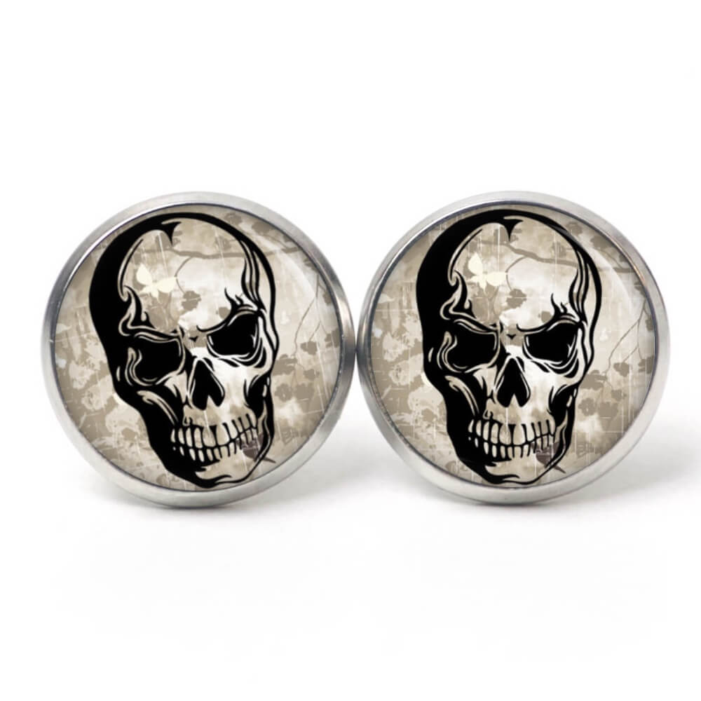Ohrstecker, Ohrhänger, Clipse & Druckknopf – Motiv schwarzer Totenkopf – Schmuck aus Edelstahl Ohrstecker, Ohrhänger, Clipse & Druckknopf – Motiv schwarzer Totenkopf – Schmuck aus Edelstahl