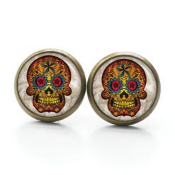 Ohrstecker, Ohrhänger, Clipse & Druckknopf – Motiv bunter mexikanischer Calaveras Totenkopf – Schmuck aus Edelstahl Ohrstecker, Ohrhänger, Clipse & Druckknopf – Motiv bunter mexikanischer Calaveras Totenkopf – Schmuck aus Edelstahl