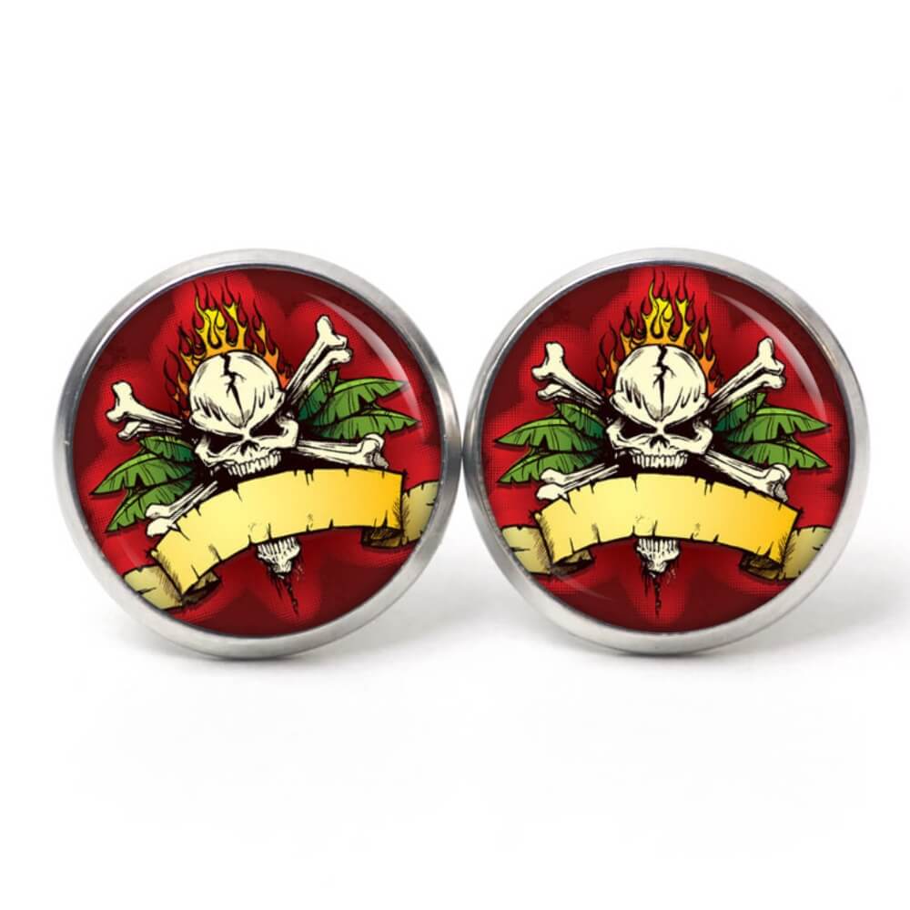 Ohrstecker, Ohrhänger, Clipse & Druckknopf – Motiv Totenkopf mit Knochen – Schmuck aus Edelstahl Ohrstecker, Ohrhänger, Clipse & Druckknopf – Motiv Totenkopf mit Knochen – Schmuck aus Edelstahl