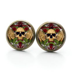Ohrstecker, Ohrhänger, Clipse & Druckknopf – Motiv betender Totenkopf – Schmuck aus Edelstahl Ohrstecker, Ohrhänger, Clipse & Druckknopf – Motiv betender Totenkopf – Schmuck aus Edelstahl