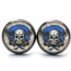 Ohrstecker, Ohrhänger, Clipse & Druckknopf – Motiv Piraten Totenkopf in blau – Schmuck aus Edelstahl Ohrstecker, Ohrhänger, Clipse & Druckknopf – Motiv Piraten Totenkopf in blau – Schmuck aus Edelstahl