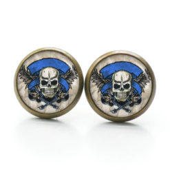 Ohrstecker, Ohrhänger, Clipse & Druckknopf – Motiv Piraten Totenkopf in blau – Schmuck aus Edelstahl Ohrstecker, Ohrhänger, Clipse & Druckknopf – Motiv Piraten Totenkopf in blau – Schmuck aus Edelstahl