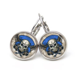 Ohrstecker, Ohrhänger, Clipse & Druckknopf – Motiv Piraten Totenkopf in blau – Schmuck aus Edelstahl Ohrstecker, Ohrhänger, Clipse & Druckknopf – Motiv Piraten Totenkopf in blau – Schmuck aus Edelstahl