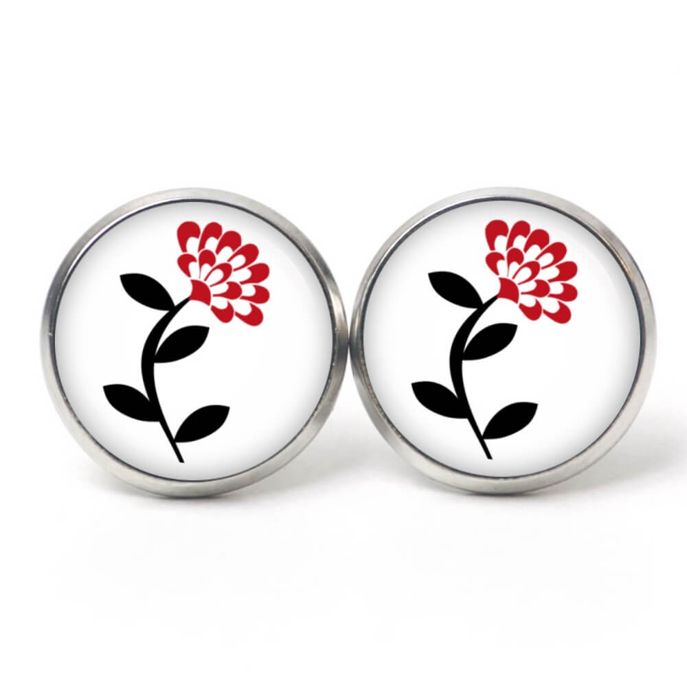Ohrstecker, Ohrhänger, Clipse & Druckknopf – Motiv zarte rote Blume – Schmuck aus Edelstahl Ohrstecker, Ohrhänger, Clipse & Druckknopf – Motiv zarte rote Blume – Schmuck aus Edelstahl