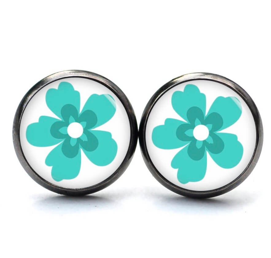 Ohrstecker, Ohrhänger, Clipse & Druckknopf – Motiv große türkise Blume – Schmuck aus Edelstahl Ohrstecker, Ohrhänger, Clipse & Druckknopf – Motiv große türkise Blume – Schmuck aus Edelstahl
