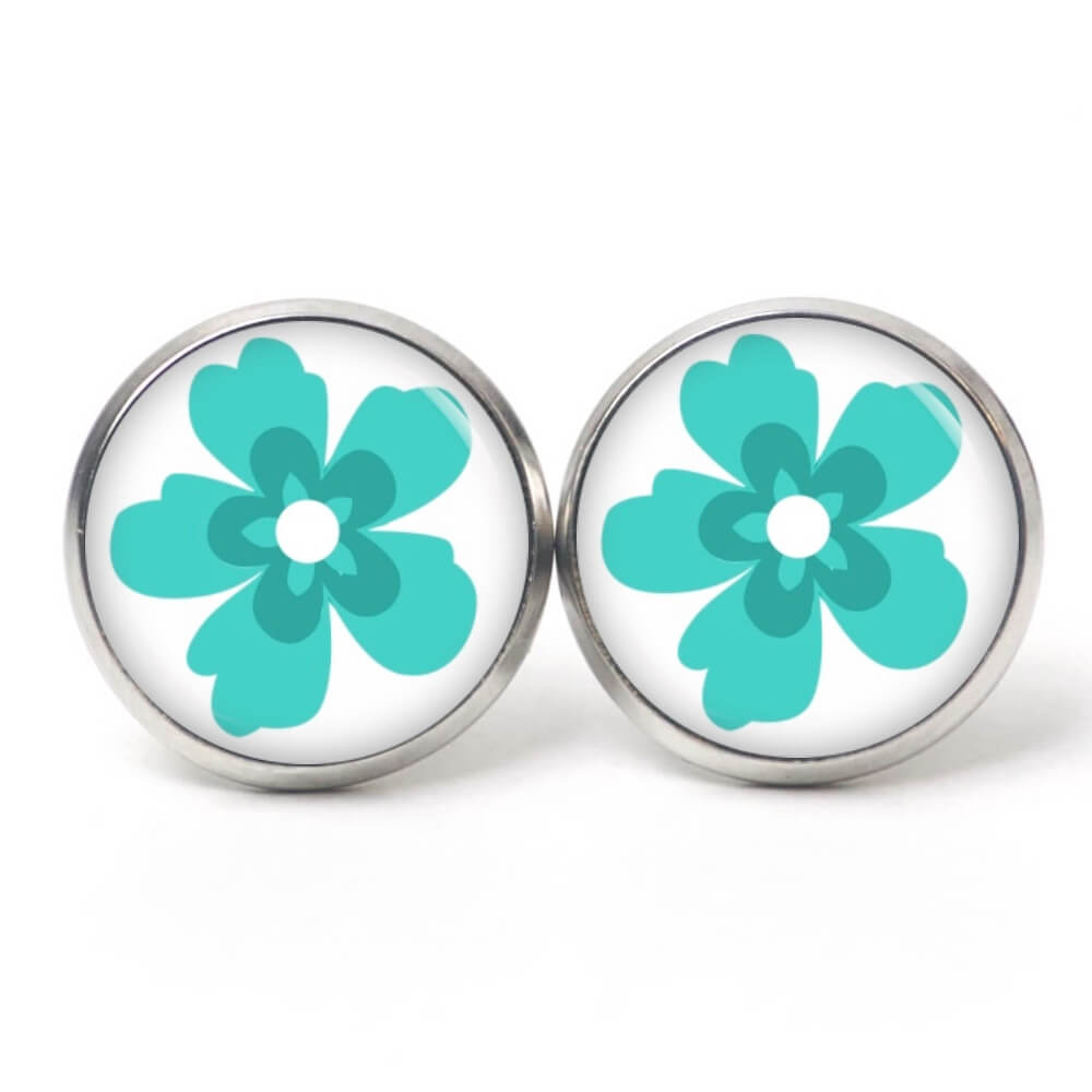 Ohrstecker, Ohrhänger, Clipse & Druckknopf – Motiv große türkise Blume – Schmuck aus Edelstahl Ohrstecker, Ohrhänger, Clipse & Druckknopf – Motiv große türkise Blume – Schmuck aus Edelstahl