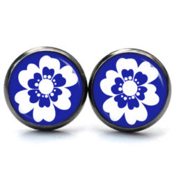 Ohrstecker, Ohrhänger, Clipse & Druckknopf – Motiv große dunkelblaue Blume – Schmuck aus Edelstahl Ohrstecker, Ohrhänger, Clipse & Druckknopf – Motiv große dunkelblaue Blume – Schmuck aus Edelstahl