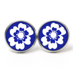 Ohrstecker, Ohrhänger, Clipse & Druckknopf – Motiv große dunkelblaue Blume – Schmuck aus Edelstahl