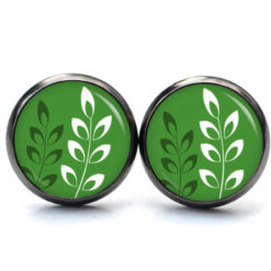 Ohrstecker, Ohrhänger, Clipse & Druckknopf – Motiv grün mit weißen Blättern – Schmuck aus Edelstahl Ohrstecker, Ohrhänger, Clipse & Druckknopf – Motiv grün mit weißen Blättern – Schmuck aus Edelstahl