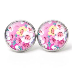 Ohrstecker, Ohrhänger, Clipse & Druckknopf – Motiv Mit rosa Blumen – Schmuck aus Edelstahl