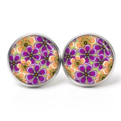 Ohrstecker, Ohrhänger, Clipse & Druckknopf – Motiv Orange violette Blumen – Schmuck aus Edelstahl