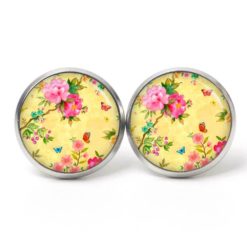 Ohrstecker, Ohrhänger, Clipse & Druckknopf – Motiv Sommerliche Blumen mit Schmetterlingen – Schmuck aus Edelstahl