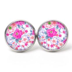Ohrstecker, Ohrhänger, Clipse & Druckknopf – Motiv Blumen Himmel rosa – Schmuck aus Edelstahl