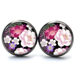 Ohrstecker, Ohrhänger, Clipse & Druckknopf – Motiv Gezeichnete rosa Rosen – Schmuck aus Edelstahl Ohrstecker, Ohrhänger, Clipse & Druckknopf – Motiv Gezeichnete rosa Rosen – Schmuck aus Edelstahl