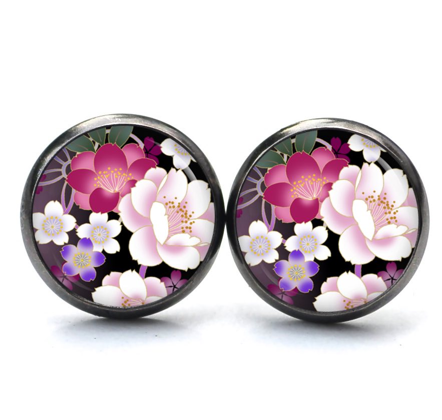 Ohrstecker, Ohrhänger, Clipse & Druckknopf – Motiv Gezeichnete rosa Rosen – Schmuck aus Edelstahl Ohrstecker, Ohrhänger, Clipse & Druckknopf – Motiv Gezeichnete rosa Rosen – Schmuck aus Edelstahl