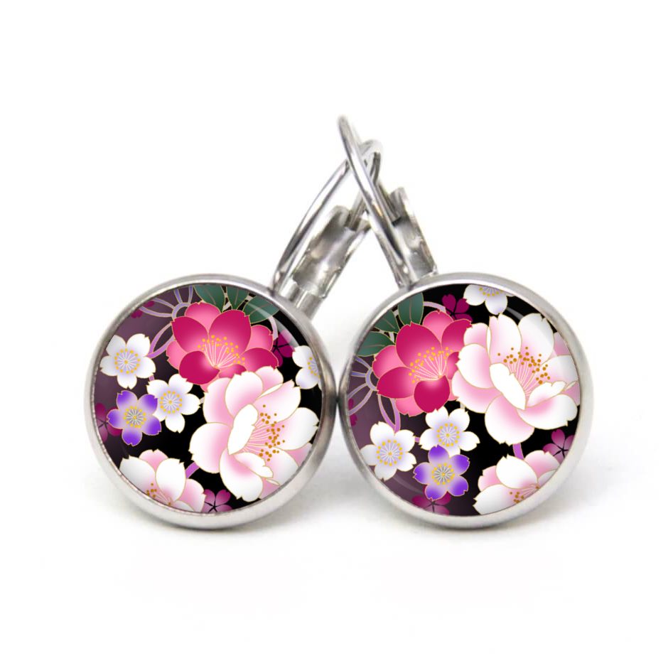 Ohrstecker, Ohrhänger, Clipse & Druckknopf – Motiv Gezeichnete rosa Rosen – Schmuck aus Edelstahl Ohrstecker, Ohrhänger, Clipse & Druckknopf – Motiv Gezeichnete rosa Rosen – Schmuck aus Edelstahl