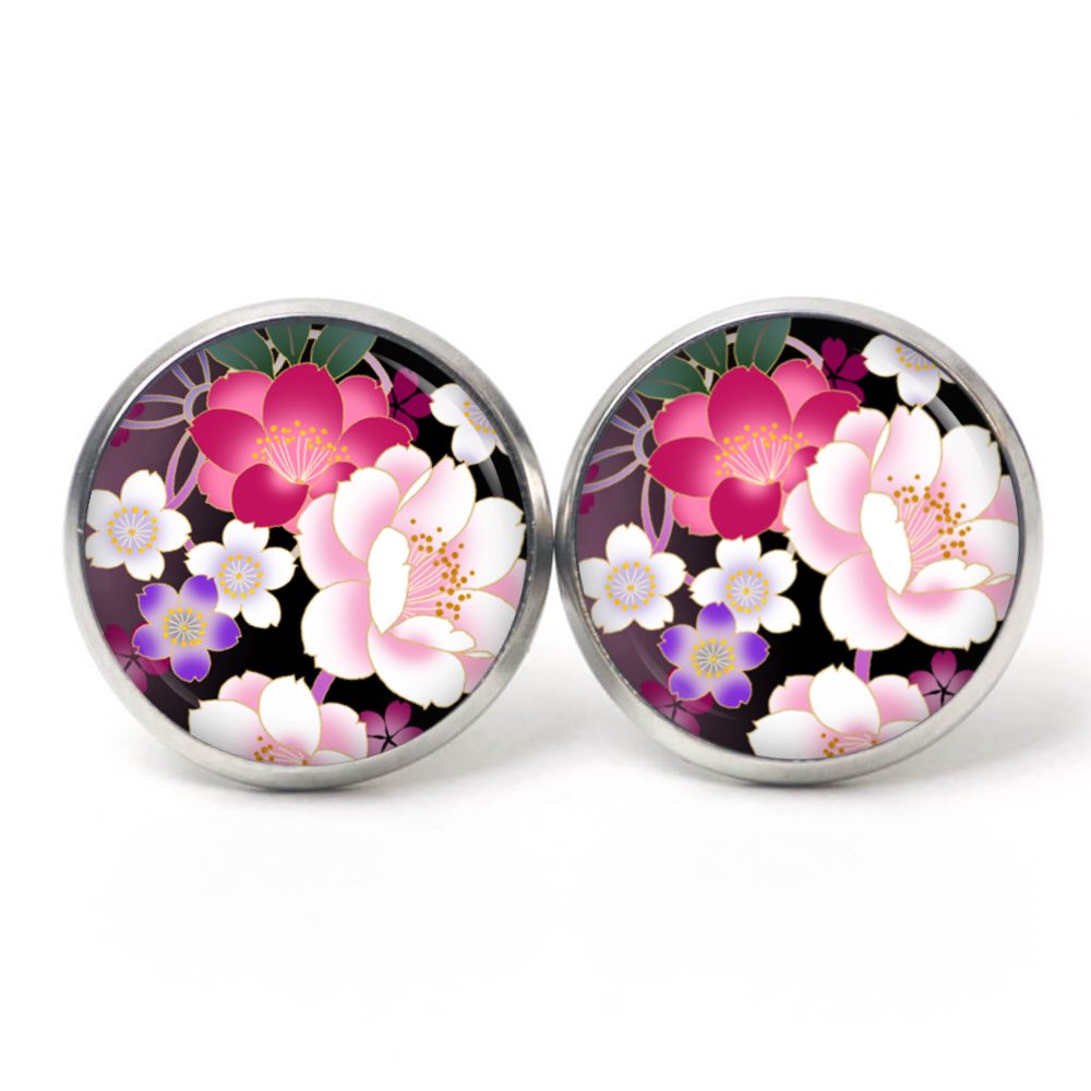 Ohrstecker, Ohrhänger, Clipse & Druckknopf – Motiv Gezeichnete rosa Rosen – Schmuck aus Edelstahl Ohrstecker, Ohrhänger, Clipse & Druckknopf – Motiv Gezeichnete rosa Rosen – Schmuck aus Edelstahl