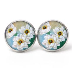 Ohrstecker, Ohrhänger, Clipse & Druckknopf – Motiv Große weiße Blumen – Schmuck aus Edelstahl
