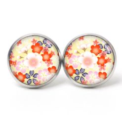 Ohrstecker, Ohrhänger, Clipse & Druckknopf – Motiv Blumenmuster japanische Art – Schmuck aus Edelstahl