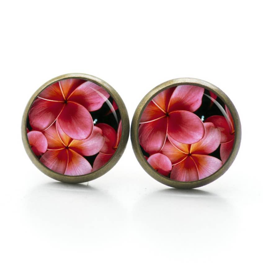 Ohrstecker, Ohrhänger, Clipse & Druckknopf – Motiv Große rosarote Blumen – Schmuck aus Edelstahl Ohrstecker, Ohrhänger, Clipse & Druckknopf – Motiv Große rosarote Blumen – Schmuck aus Edelstahl
