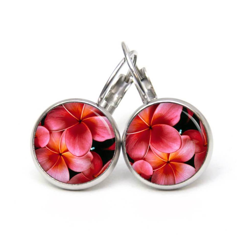 Ohrstecker, Ohrhänger, Clipse & Druckknopf – Motiv Große rosarote Blumen – Schmuck aus Edelstahl Ohrstecker, Ohrhänger, Clipse & Druckknopf – Motiv Große rosarote Blumen – Schmuck aus Edelstahl