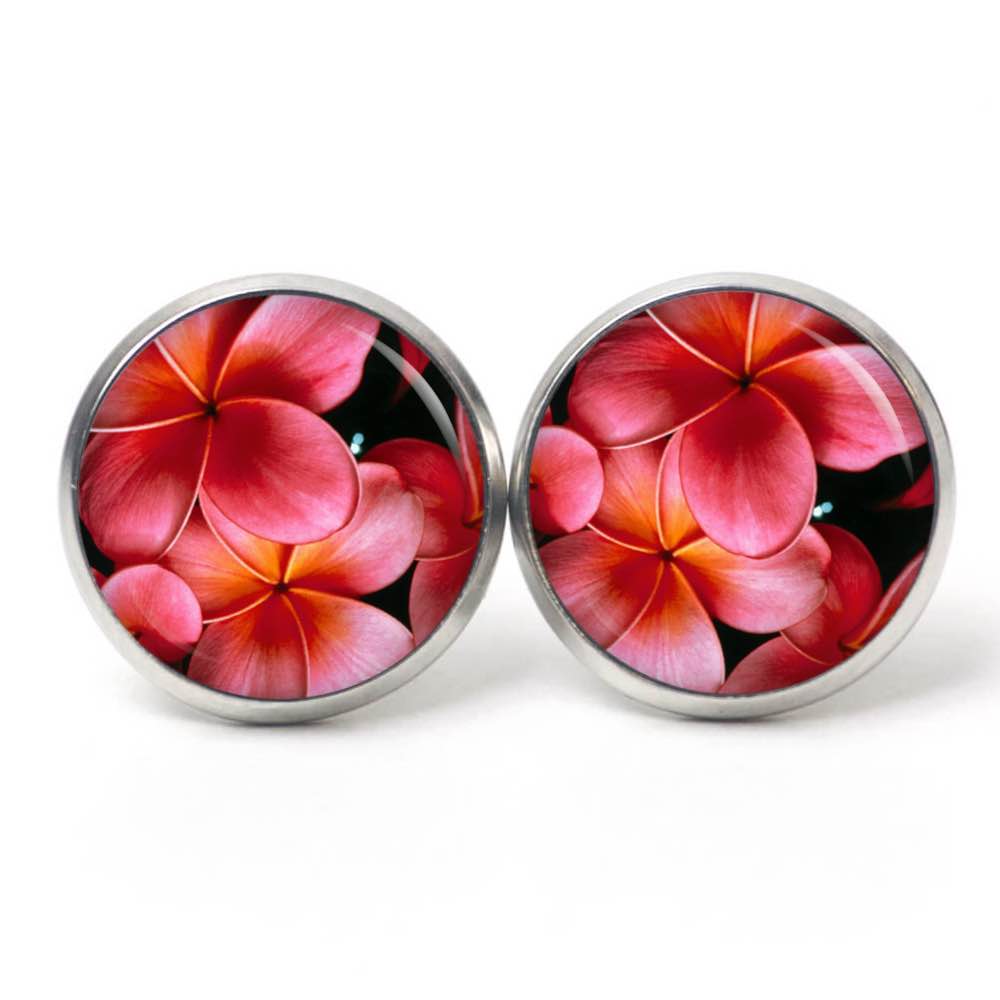 Ohrstecker, Ohrhänger, Clipse & Druckknopf – Motiv Große rosarote Blumen – Schmuck aus Edelstahl Ohrstecker, Ohrhänger, Clipse & Druckknopf – Motiv Große rosarote Blumen – Schmuck aus Edelstahl