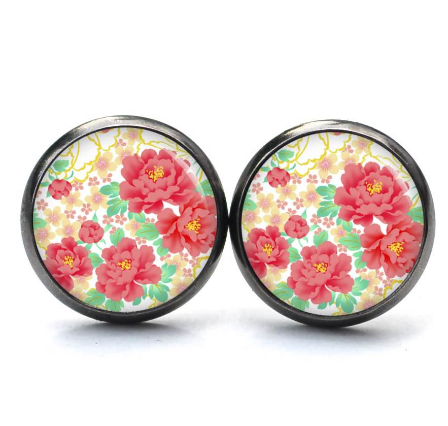 Ohrstecker, Ohrhänger, Clipse & Druckknopf – Motiv Große rote Rosen – Schmuck aus Edelstahl Ohrstecker, Ohrhänger, Clipse & Druckknopf – Motiv Große rote Rosen – Schmuck aus Edelstahl