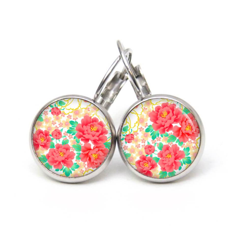 Ohrstecker, Ohrhänger, Clipse & Druckknopf – Motiv Große rote Rosen – Schmuck aus Edelstahl Ohrstecker, Ohrhänger, Clipse & Druckknopf – Motiv Große rote Rosen – Schmuck aus Edelstahl