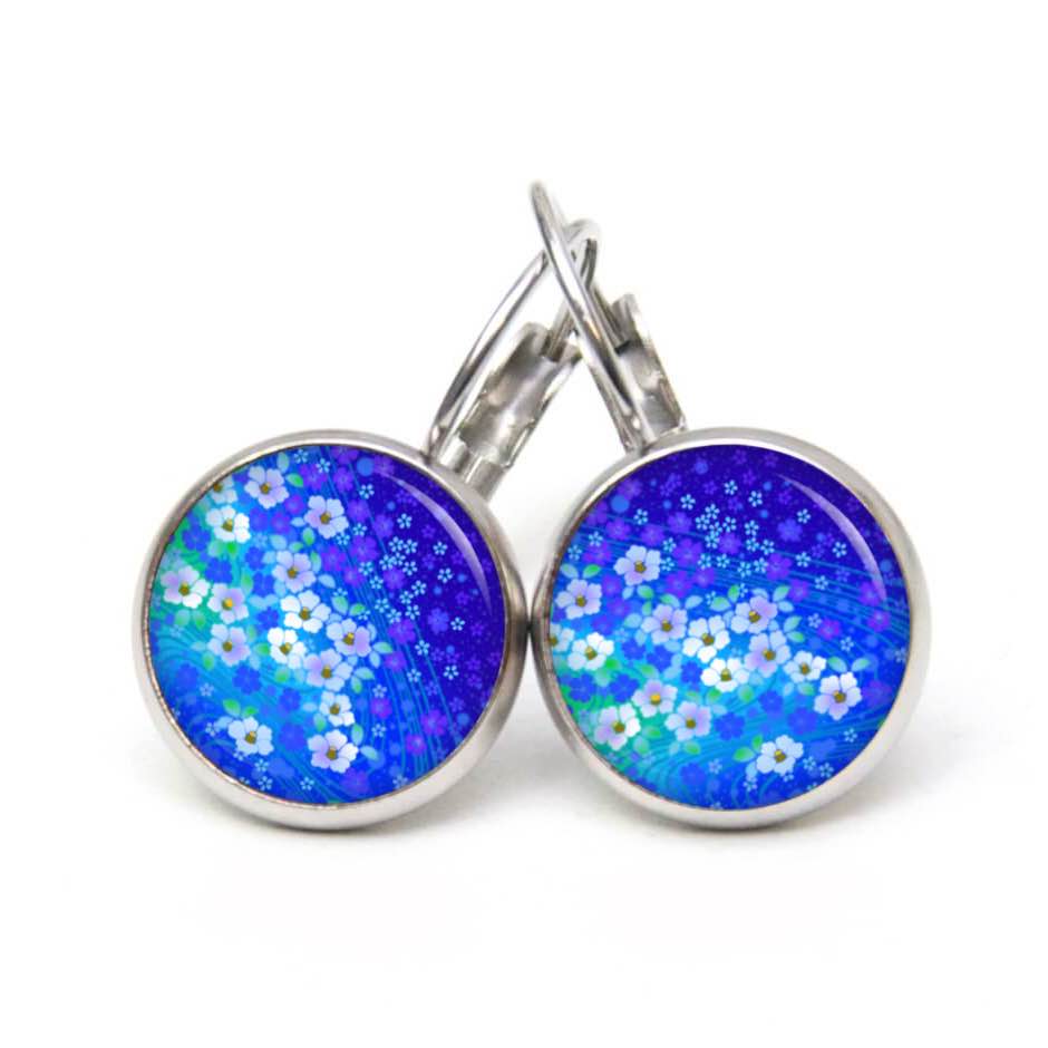 Ohrstecker, Ohrhänger, Clipse & Druckknopf – Motiv Blaues Blumen Meer – Schmuck aus Edelstahl Ohrstecker, Ohrhänger, Clipse & Druckknopf – Motiv Blaues Blumen Meer – Schmuck aus Edelstahl