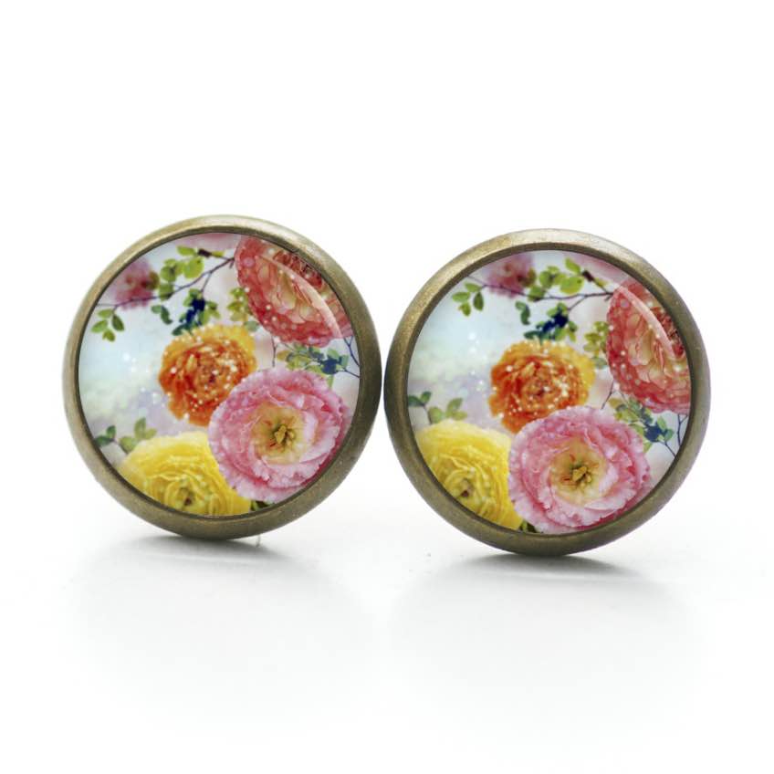 Ohrstecker, Ohrhänger, Clipse & Druckknopf – Motiv Bunte Rosen Pfingstrosen – Schmuck aus Edelstahl Ohrstecker, Ohrhänger, Clipse & Druckknopf – Motiv Bunte Rosen Pfingstrosen – Schmuck aus Edelstahl